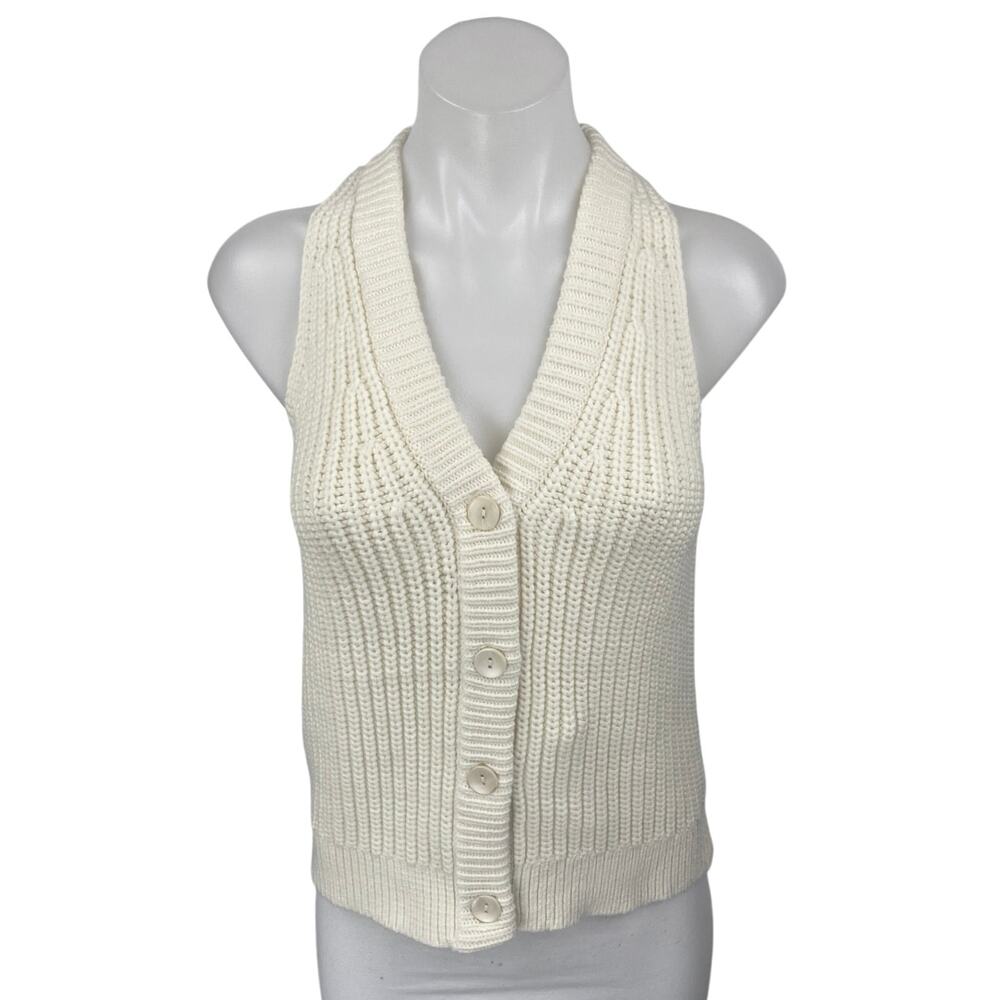 NEW Madewell Cream Rib Knit Sleeveless V Neck Button Up Cardigan Sweater Top XS